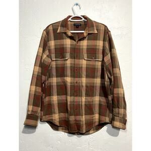 Lands End plaid cotton button down flannel mens medium warm‎ outdoors gorpcore
